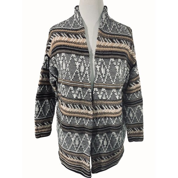 Old Navy Open Front Aztec Patterned Brown Black Cardigan Sweater Size Small - Picture 1 of 7